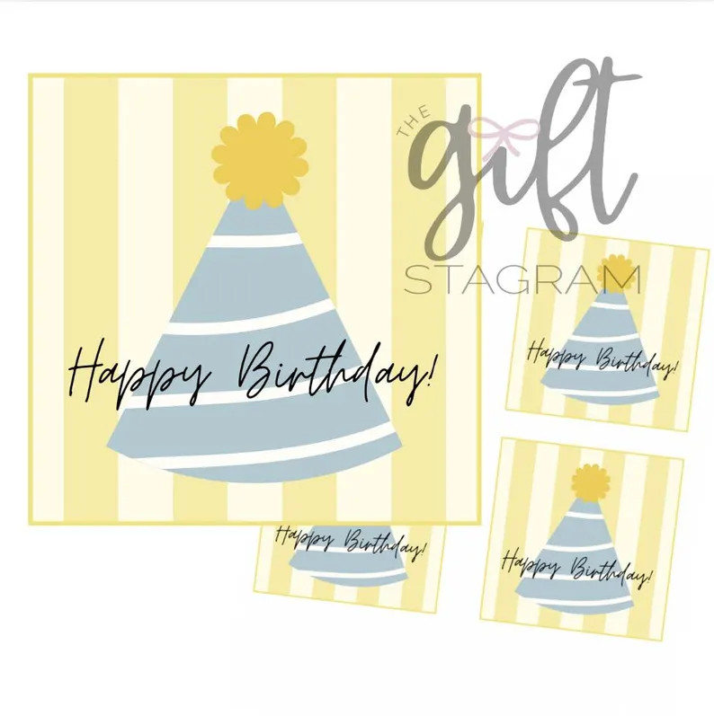 Happy Birthday Gift Tag | DIGITAL DOWNLOAD | Yellow Stripes Gift Tag | Birthday Printables | Birt... | Etsy (US)