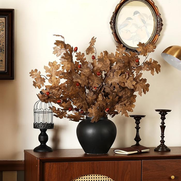 Wavwavw 10 Pcs 32 Inch Autumn Thanksgiving Artificial Oak Branch Faux Oak Leave Fall Branches Tab... | Amazon (US)