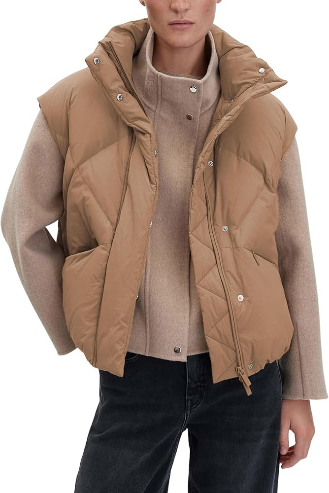Huaqiao Women's Quilted Puffer Vest Stand Collar Sleeveless Cropped Coat Zip up Winter Gilet Jack... | Amazon (US)