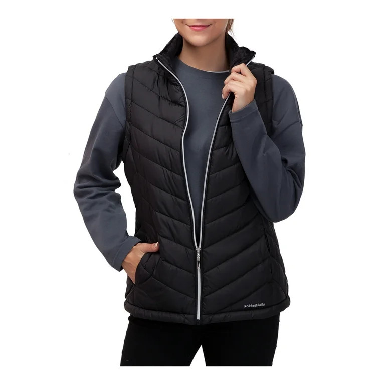 Rokka&Rolla Women's Quilted Fleece Puffer Vest, up to 2XL - Walmart.com | Walmart (US)