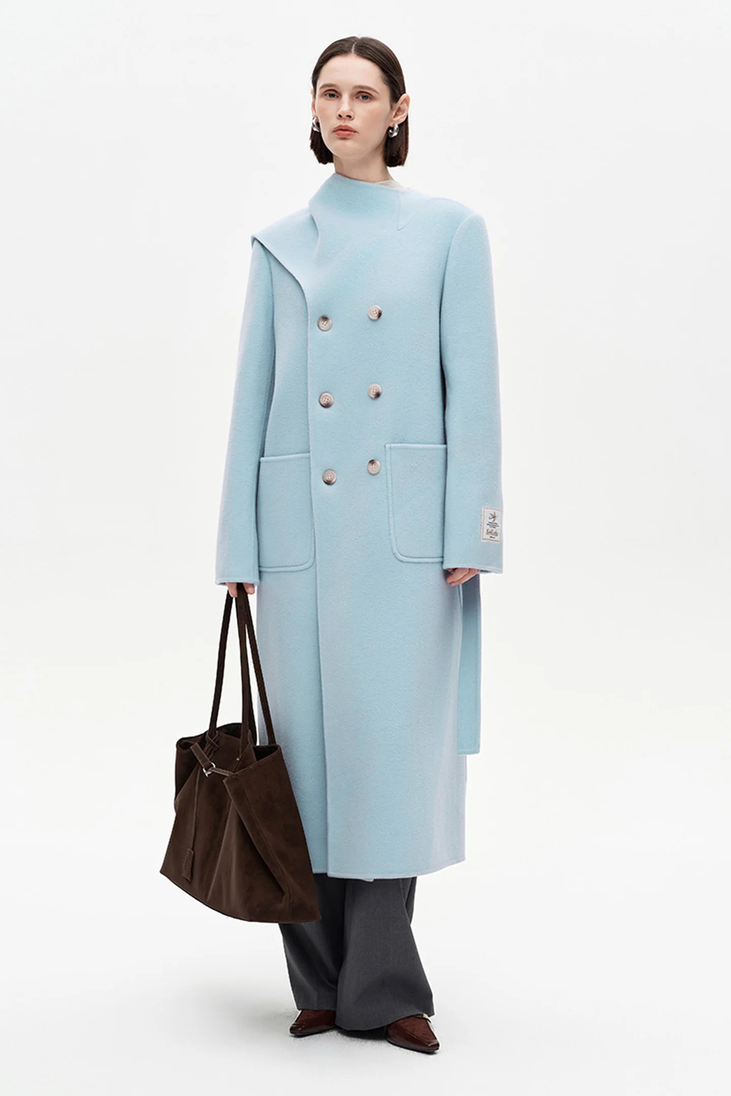 SELFWHO 100% Wool Long Scarf Collar Coat | SELFWHO