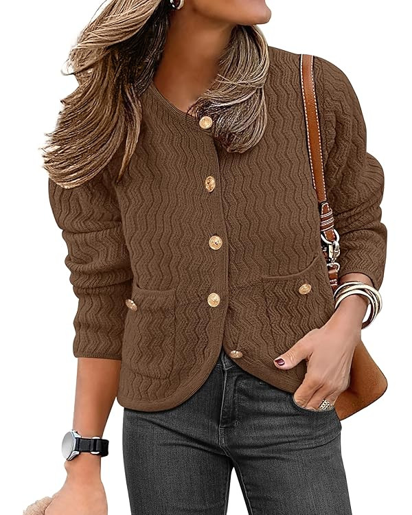 Caracilia Women's Cropped Cardigan Sweaters Open Front Button Down Dressy Casual Classic Knit Lad... | Amazon (US)