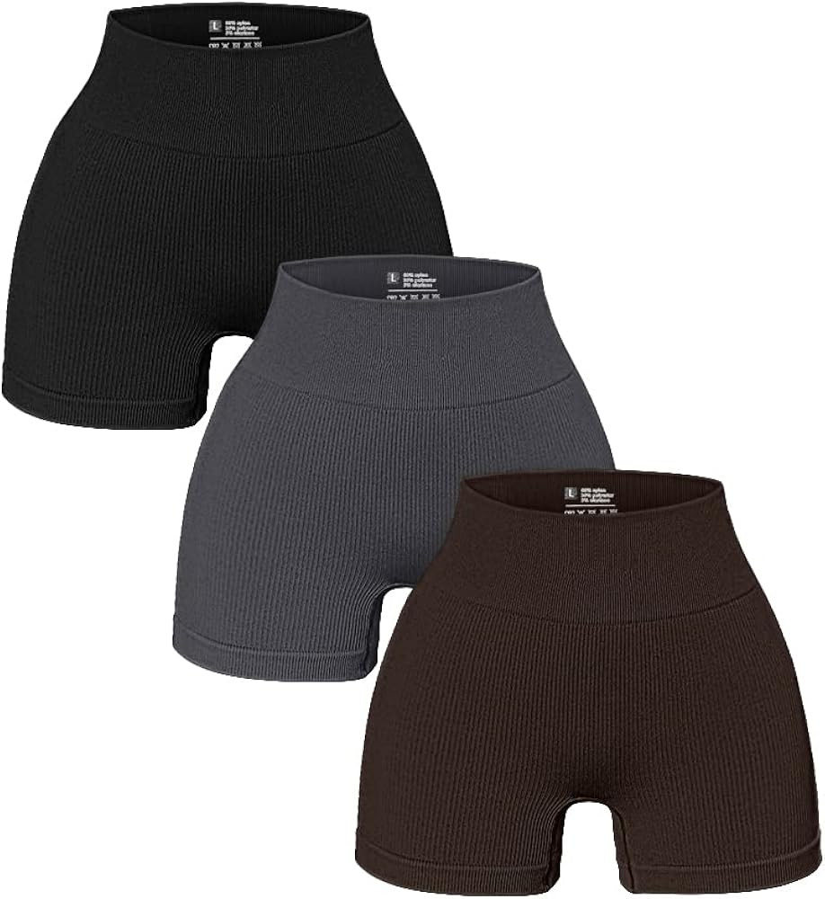 OQQ Women's 3 Piece Yoga Ribbed Seamless Workout High Waist Athletic Legging Shorts | Amazon (US)