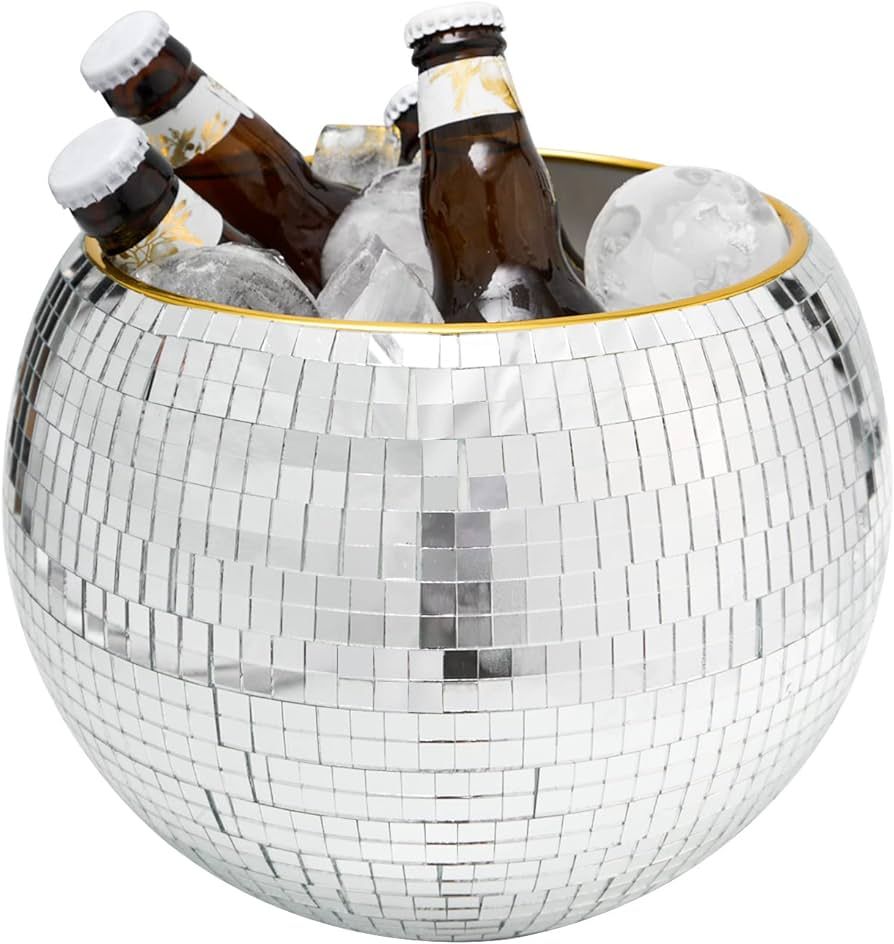 Disco Ice Bucket for Cocktail Bar,Mirror Silver Disco Ball Decor,Retro Party Accessories,9.8 Inch... | Amazon (US)