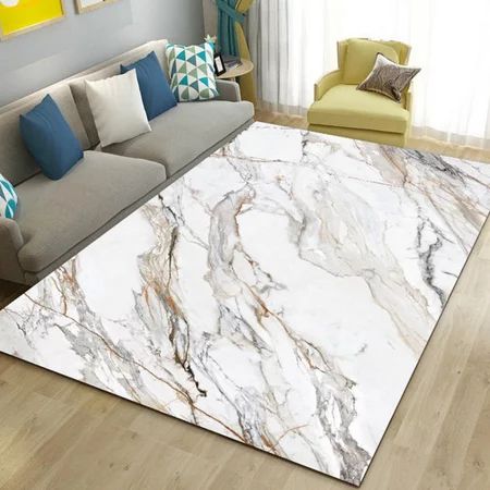 Marble Area Rug Soft White Gold Marble Rugs Floor Mat 3D Modern Printed Design Large Carpet For Bedr | Walmart (US)