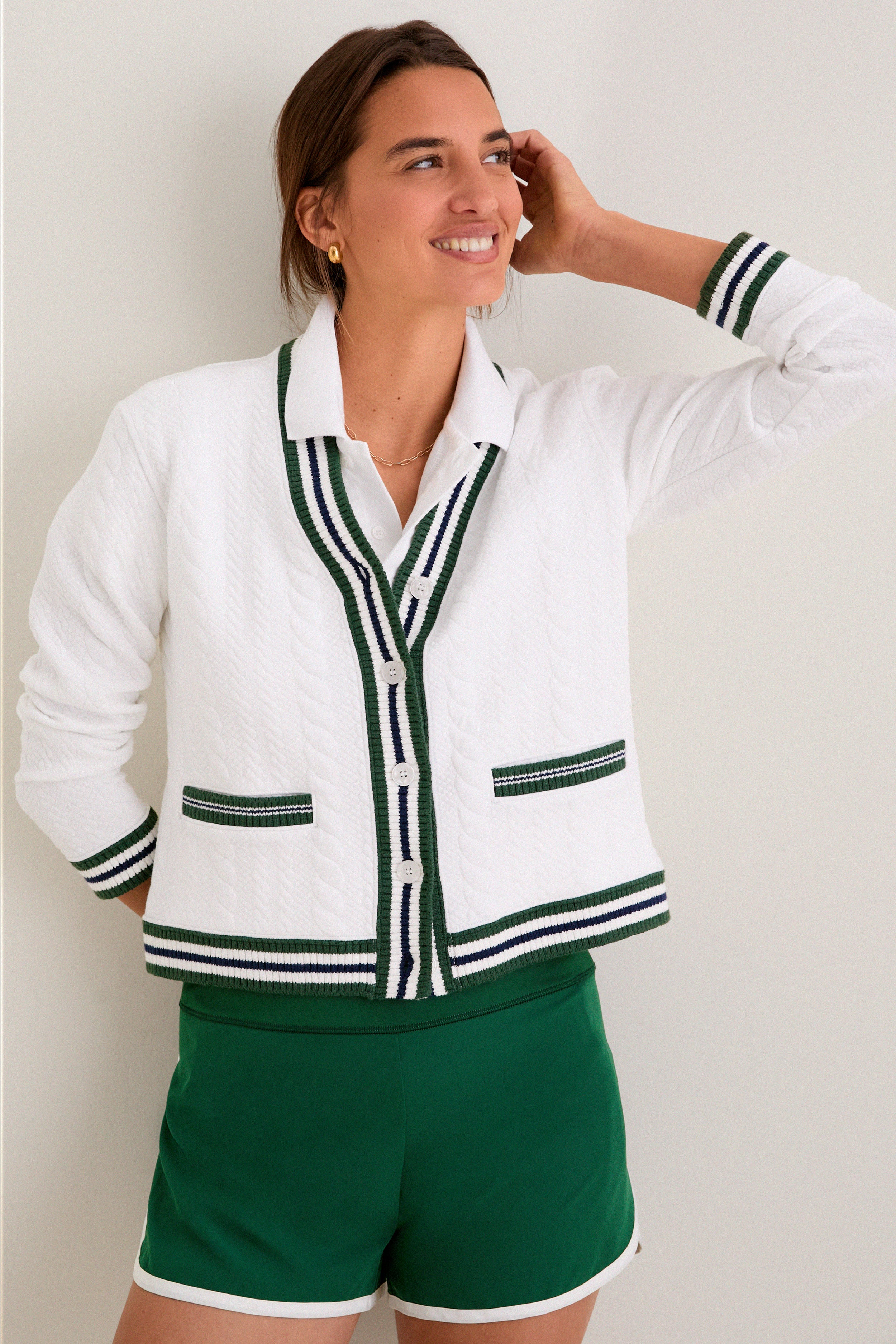 White and Eden Green Cable Charley Cardigan | Tuckernuck (US)