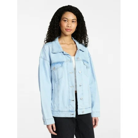 No Boundaries Oversized Cotton Denim Jacket, Women's XXS-XXL | Walmart (US)