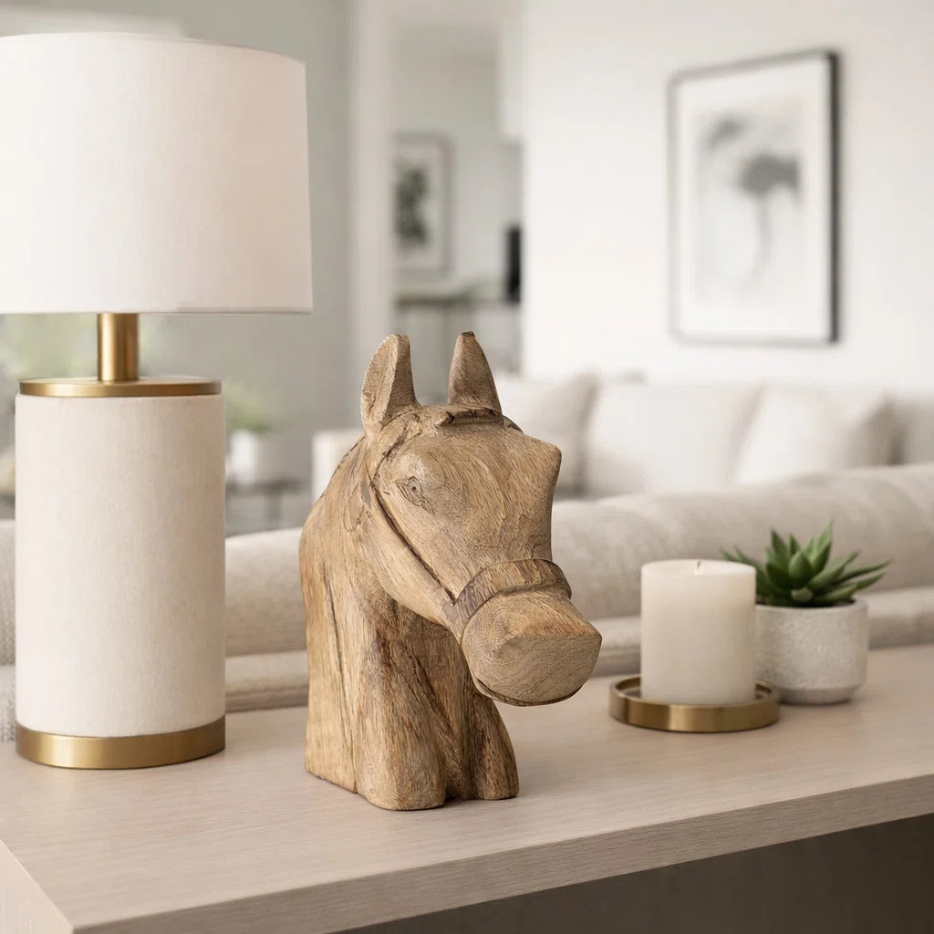 Pewamo 10" H Handcrafted Wood Horse Head Figurine | Wayfair North America