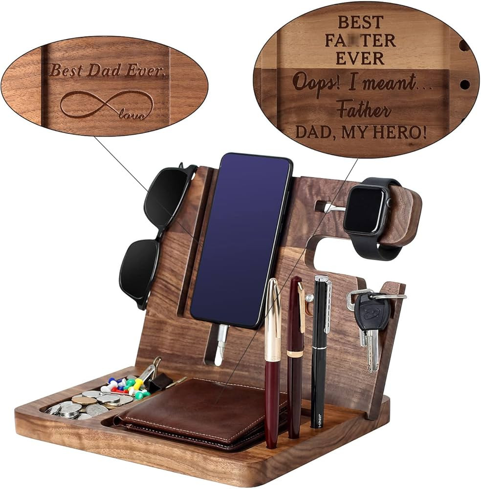 Ideas for Dad -Wooden Phone Docking Station, Personalized Idea, Custom Engraved Nightstand Organi... | Amazon (US)