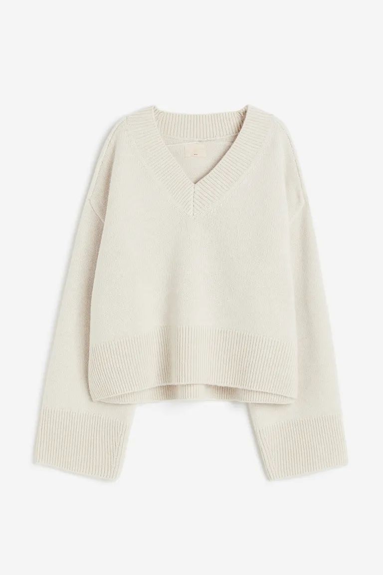 Oversized Wool Sweater - Natural white - Ladies | H&M US | H&M (US + CA)