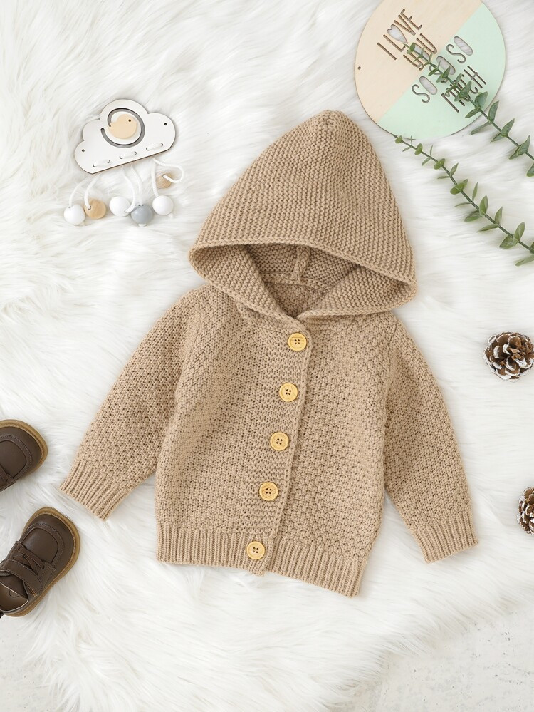Baby Solid Button Up Hooded Cardigan | SHEIN