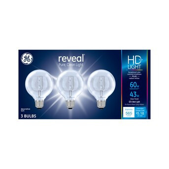 GE  Reveal 60-Watt EQ G25 Dimmable Color-enhancing Globe Decorative Halogen Light Bulb (3-Pack) | Lowe's