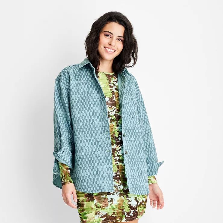 Women's Long Sleeve Checked Denim Shirt - Future Collective™ with Gabriella Karefa-Johnson Blue | Target