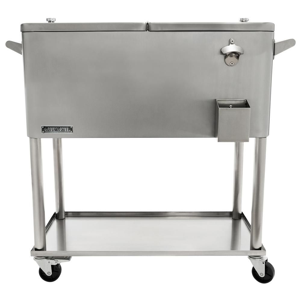 Permasteel 80 Qt. Stainless Steel Patio Cooler With Bottom Tray, Silver | The Home Depot