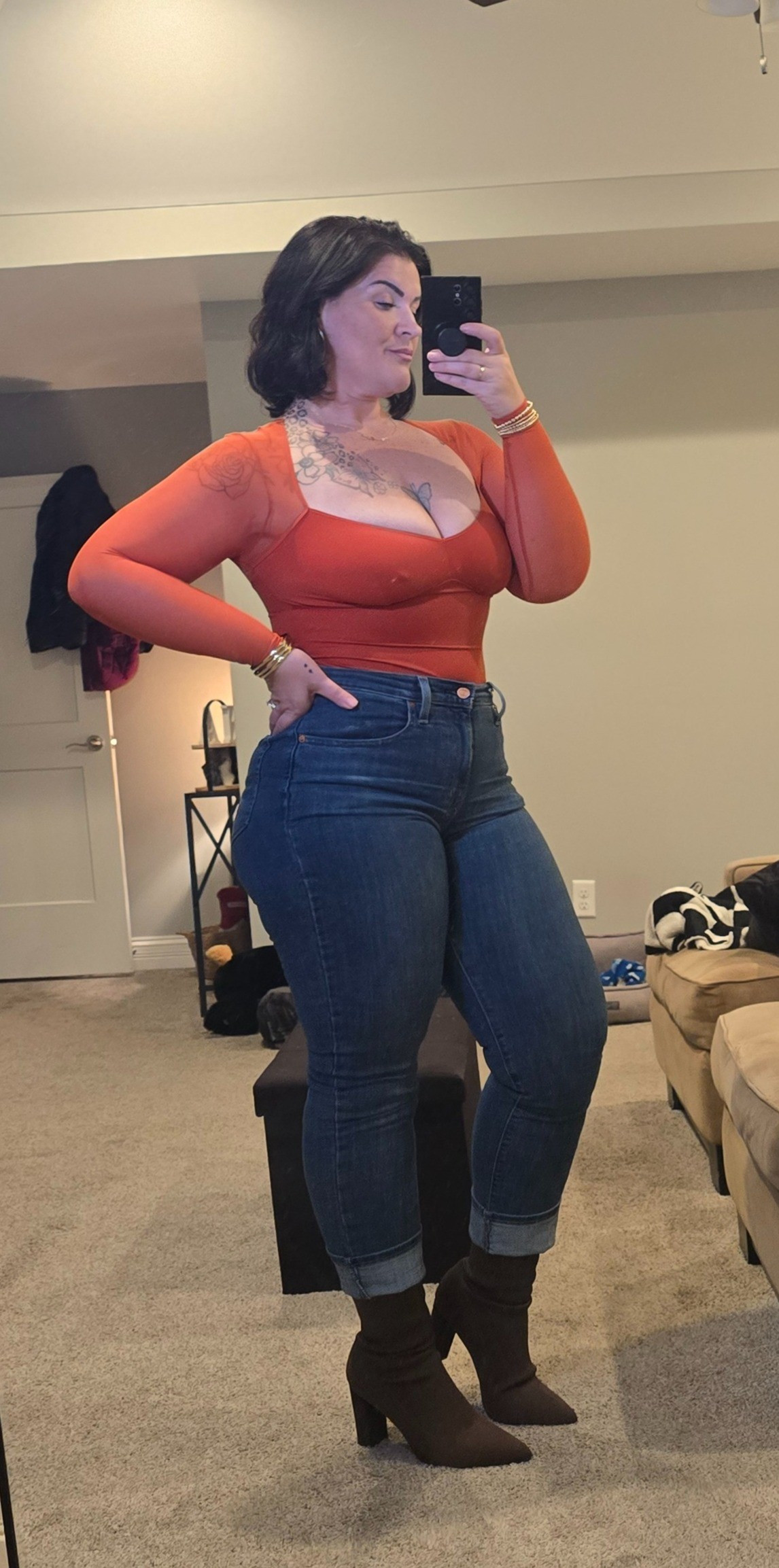 Date night outfit Body suit and straight leg jeans with boots... the winning combination! #datenight 

#LTKootd #LTKOver40 #LTKMidsize