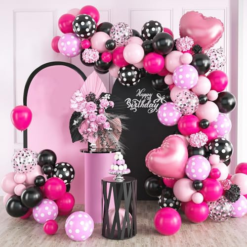 Pink Black Balloon Arch Kit, Black and Pink Balloon Arch Kit, Polka Dot Balloons Girls Theme Party Decorations, Pinks Balloon Arch for Girls Birthday Party Supplies | Amazon (US)