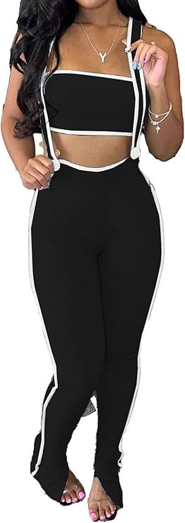 Lucuna Women's Sexy 2 Piece Outfits Sleeveless Tube Tops Bodycon Pants Casual Overall Jumpsuit | Amazon (US)