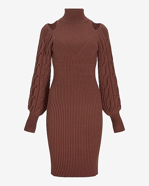 Shoulder Cutout Turtleneck Midi Sweater Dress | Express