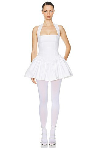 Helsa Faille Halter Mini Dress in White - White. Size XL (also in L, M). | FWRD 