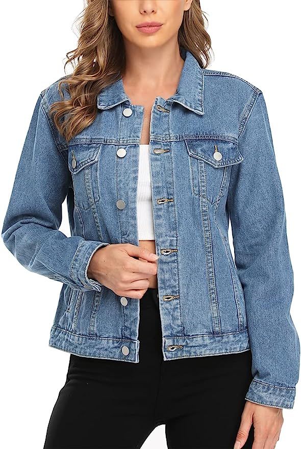 MISS MOLY Women's Denim Jackets Button Up Long Sleeve Ripped Vintage Trucker Jackets | Amazon (US)