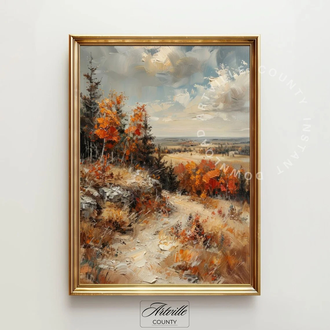 Modroom Orange Fall Landscape Painting, Autumn, Autumn Trees Print, Rustic Fall Decor, Countrysid... | Walmart (US)