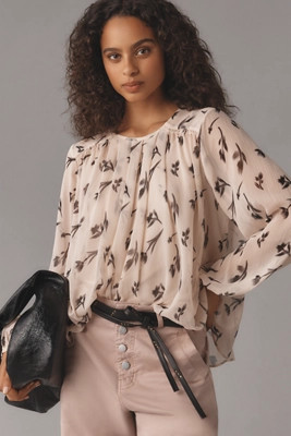 Maeve Long-Sleeve Pleated Peasant Blouse | Anthropologie (US)