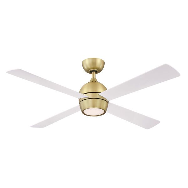 Kwad Brushed Satin Brass 52-Inch LED Ceiling Fan with Matte White Blades | Bellacor