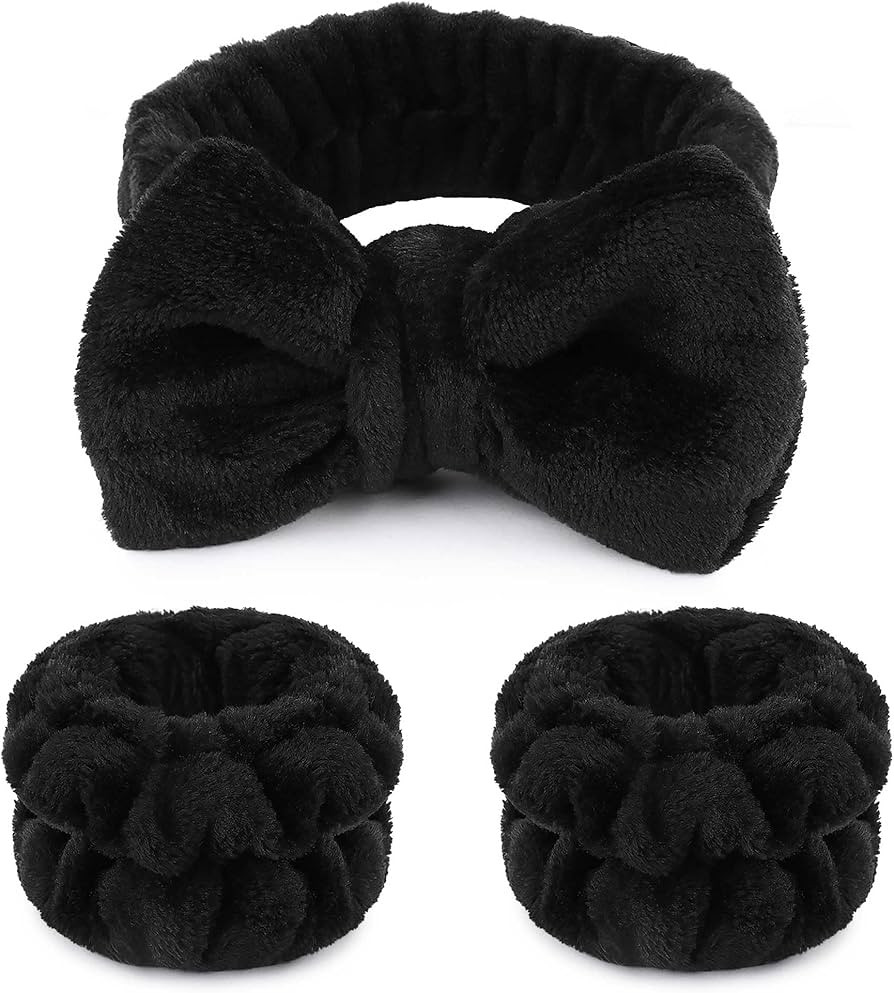 WSYUB Makeup Headbands, 1pcs Black Spa Headband Fluffy Bow Tie Headband Microfiber Face Headband,... | Amazon (US)