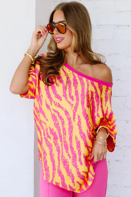 Make Your Mark Animal Print Pink & Orange Short Sleeve Blouse | The Willow Tree