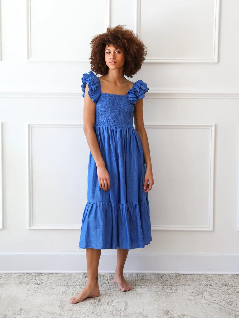 Shop Mille - Olympia Dress in True Blue Linen | Mille