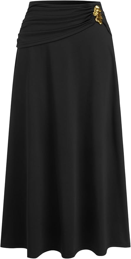CIDER Womens Midi Skirt Ruched High Waist Elegant Casual Skirt | Amazon (US)