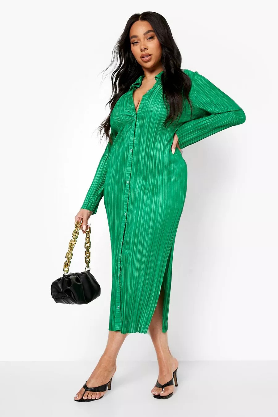 Plus Plisse Shirt Midaxi Dress | Boohoo.com (US & CA)