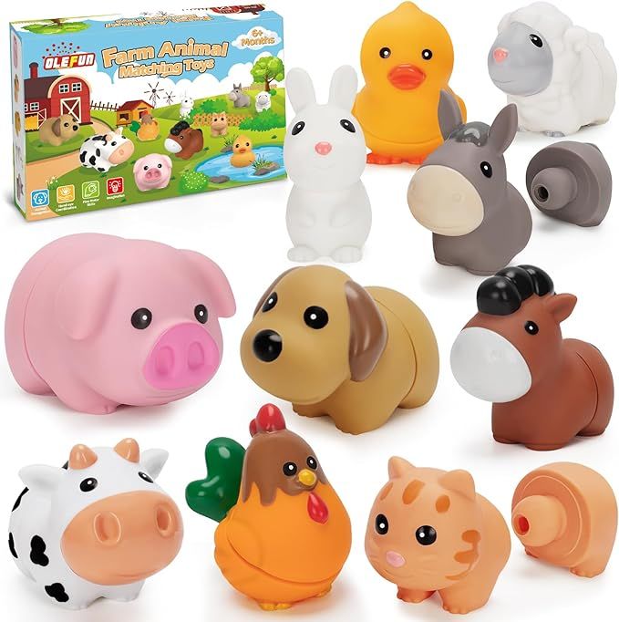 Farm Animal Learning Toys for Toddlers Age 1, 2, 3 Year Old, 10 Pack Montessori Matching Fine Mot... | Amazon (US)