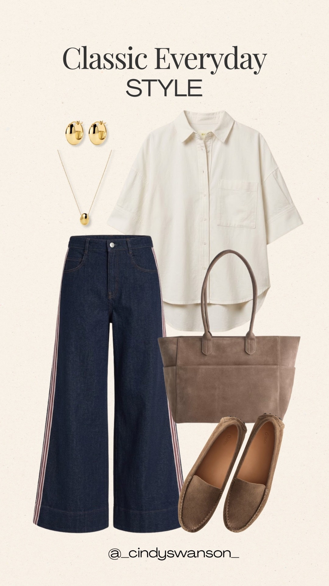 A classic everyday combination that feels polished without being overdone. I love the contrast of the crisp white shirt with these dark navy side-stripe jeans, finished with taupe loafers, a structured tote, and simple gold jewelry. It’s an easy outfit formula for running around town, lunch, or casual plans.

#LTKOver40 #LTKootd #LTKgrwm