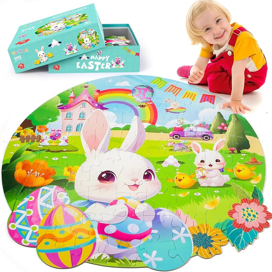 Easter Basket Stuffers for Toddlers, Easter Large Jigsaw Floor Puzzles for Kids Ages 4-6, Perfect... | Amazon (US)