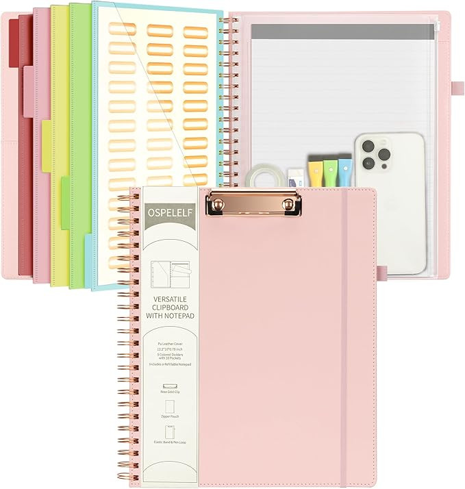 Ospelelf Leather Clipboard Folio with Notepad for Letter Size, Spiral Clipboard Folder with Stora... | Amazon (US)