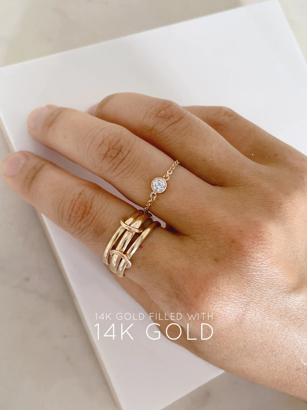 14KGF Gold Multi Connected Ring Chunky Gold Ring - Etsy | Etsy (US)