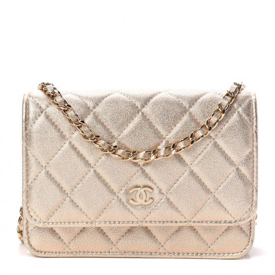 CHANEL

Metallic Lambskin Quilted Mini Wallet On Chain WOC Gold | Fashionphile