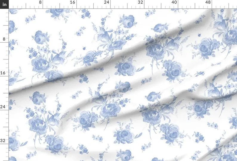 Cottagecore Extra Wide Sateen Fabric Faded Blue Roses by Lilyoake Grandmillennial Roses Floral Co... | Etsy (US)