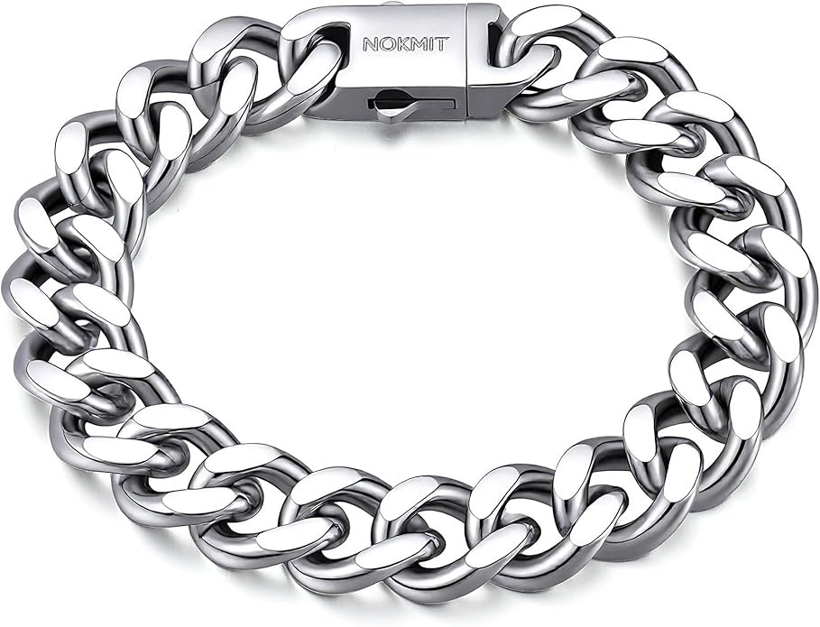 NOKMIT Stainless Steel Cuban Link Bracelet for Men & Women, 5mm/9mm/12mm Width, 7"/7.5"/8"/8.5" L... | Amazon (US)