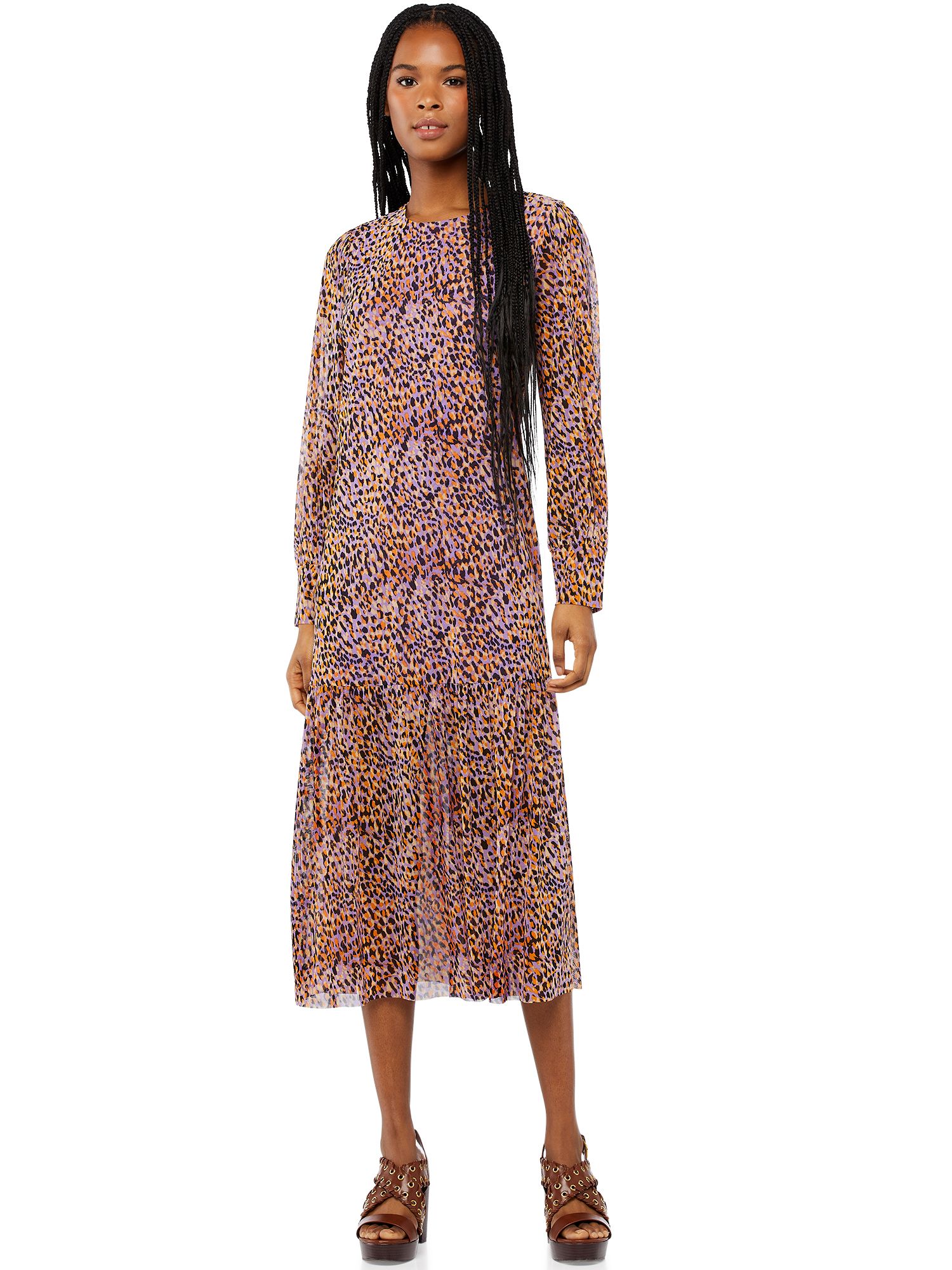 Scoop Women’s Long Sleeve Midi Dress with Ruffle Hem | Walmart (US)
