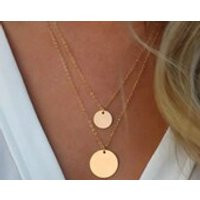 GOLD DISC NECKLACE Boho gold necklace layered necklace fine jewellery Round Pendant Woman Elegant Go | Etsy (US)