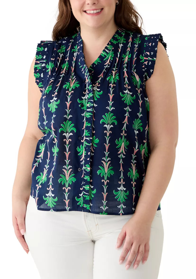 Plus Size Print Ruffle Neck Top | Belk