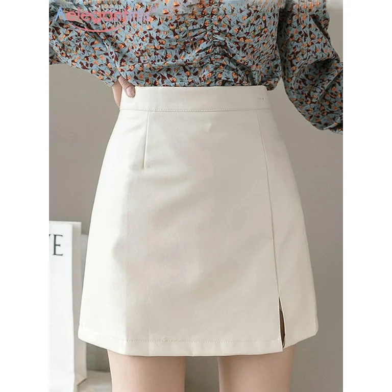 Women's High Waist Faux Leather Skirt Summer Chic Slit Sexy Mini Skirt Women's Solid Color Fashio... | Walmart (US)