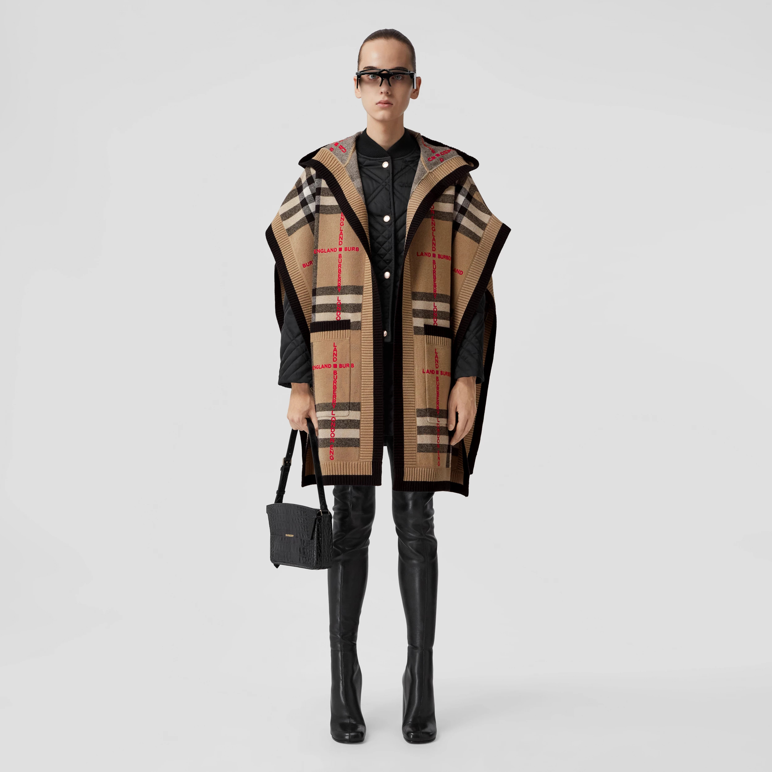 Check Wool Cashmere Hooded Cape in Archive Beige | Burberry® Official | Burberry (US)