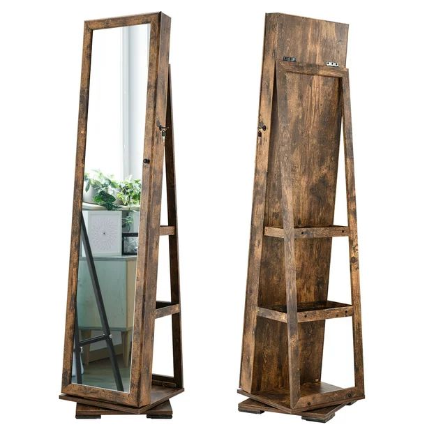 Woven Paths 360 Spinning Lockable Jewelry Armoire with Free-Standing Mirror, Brown - Walmart.com | Walmart (US)