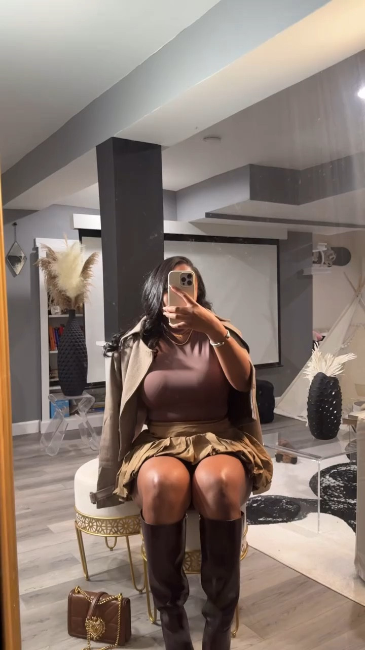 Before you say anything I had had wait for my friend to bring her iron because ours broke and I wasn’t changing 😂 
.
✨ Day 2: Styling My Low Contrast Wardrobe ✨

Welcome back to my 30 Days of Styling My Low Contrast Wardrobe series! Today’s look is giving chic, dimensional, and cozy vibes:

🤎 Light brown @zara bodysuit
🤎 @urbanrevivo dimensional skirt for some texture
👜 @dolcegabbana brown & gold bag
👢 Brown/burgundy boots from the @amazon @amazonthedrop 
💎 Diamond tennis necklace from @caitlynminimalist 
🧥 Topped with a cropped jacket from @fashionnova Nova

#LTKOver40 #LTKStyleTip #LTKFindsUnder50