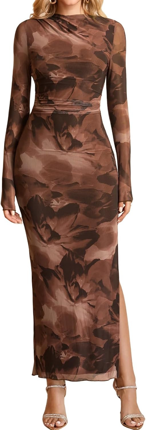 XinFSh Women's Fall Long Sleeve Formal Wedding Guest Bodycon Maxi Dress | Amazon (US)