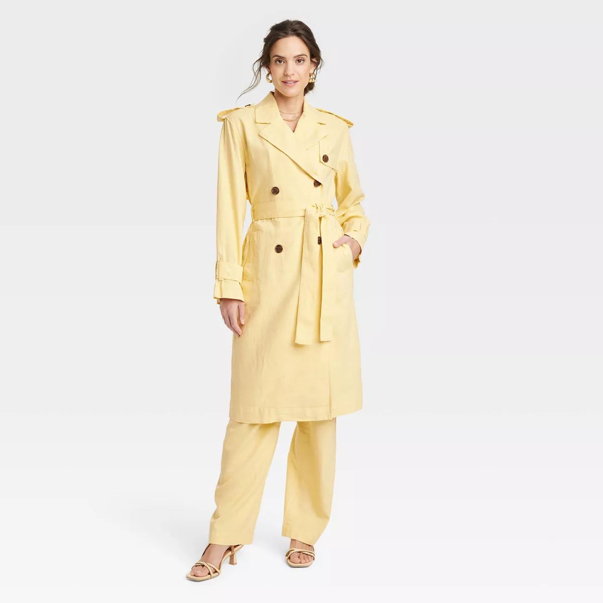 Women's Linen Trench Coat - A New Day™ Yellow L | Target