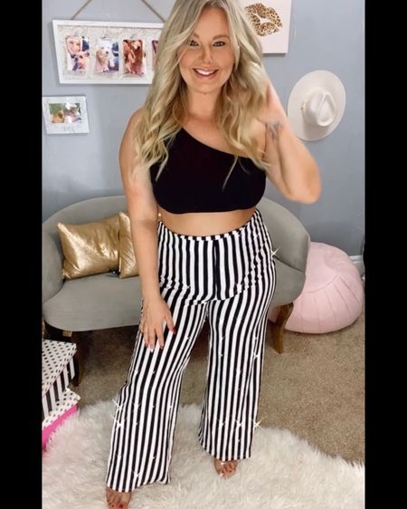 Cute easy look for a night out with the ladies. These wide leg striped pants are too fun. Dress up or wear casual! Will be so cute for the holidays too. Perfect statement piece. Pants are only $15!

#LTKHoliday #LTKsalealert #LTKworkwear